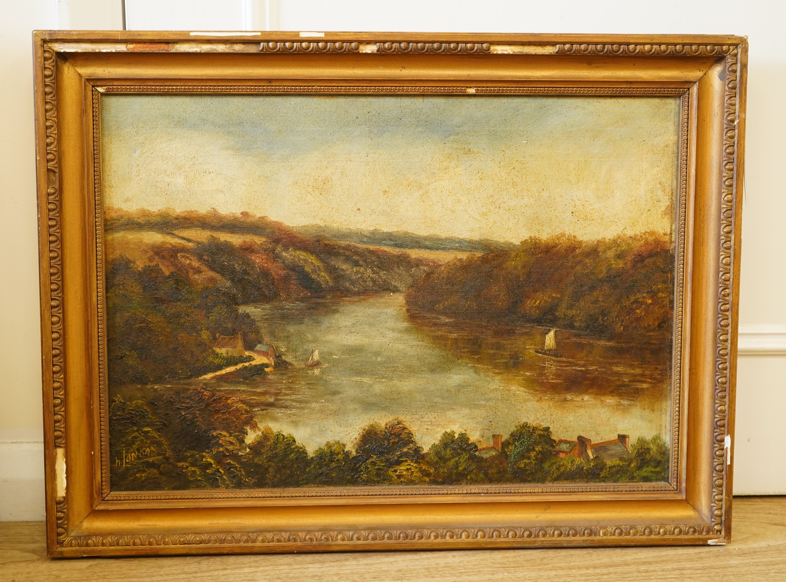 H. London, Riverscape, signed, oil on canvas, 35 x 49cm